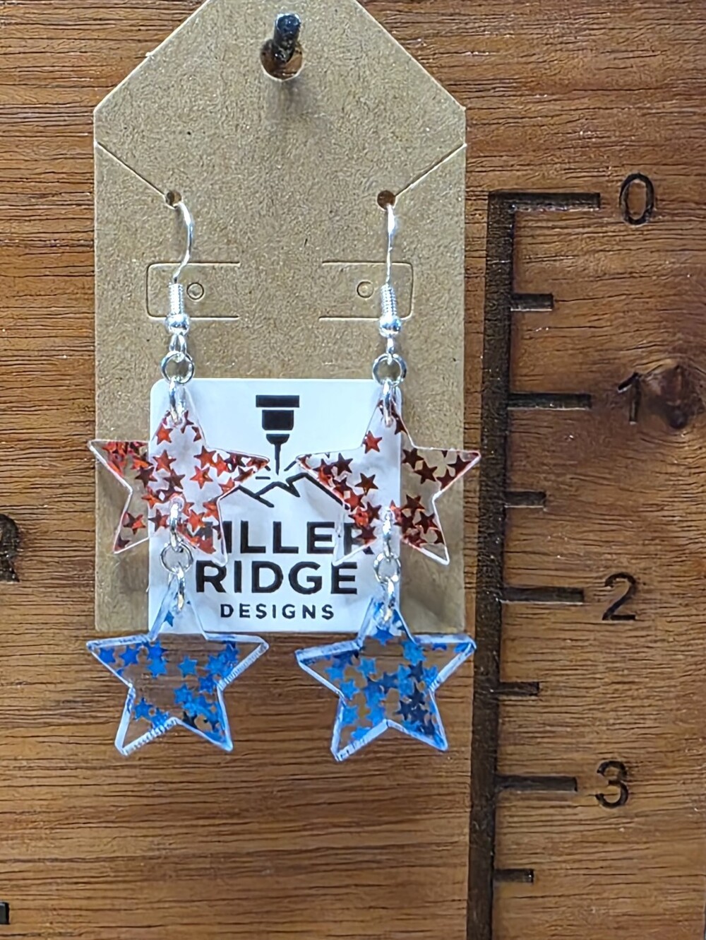 Red & Blue Star Dangle Earrings
